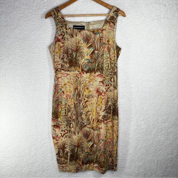 Vintage 80s Donna Morgan‎ Tan Brown Sleeveless Sheath Dress Linen Cotton Blend 8 - Picture 1 of 11